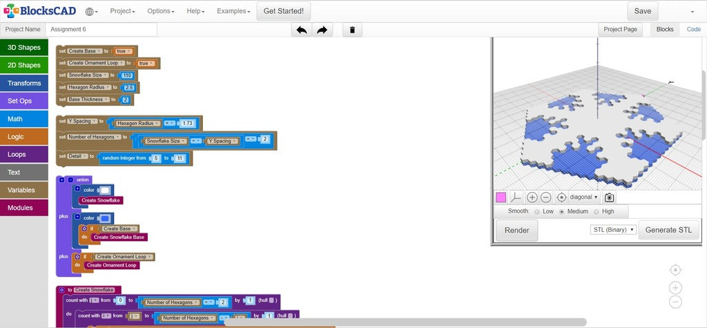 Tutorial sul generatore di Snoflager per BlocksCAD