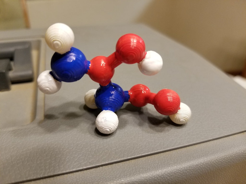 Modellazione molecolare - Acetato di vinile - Modello in scala atomica del monomero principale della melma