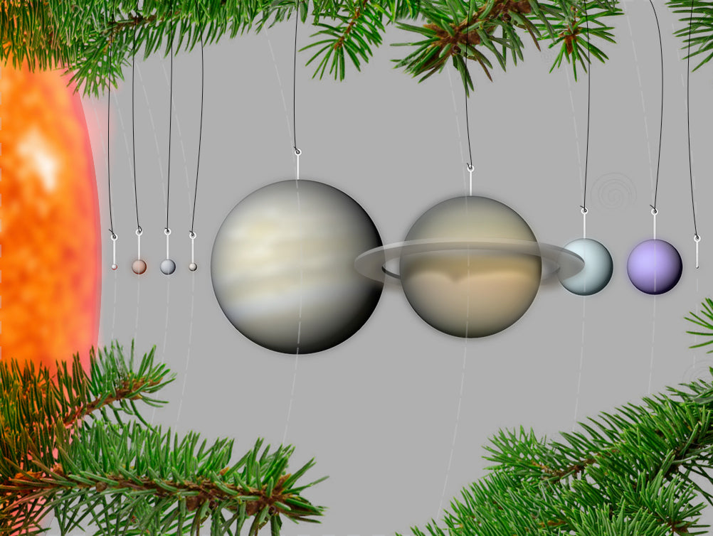 Modelli in scala del nostro sistema planetario come ornamenti per l&#39;albero di Natale